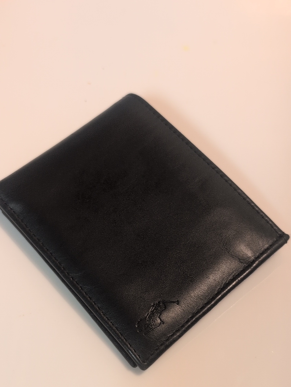 Ralph Lauren Black Leather Bifold Wallet with Embossed Polo